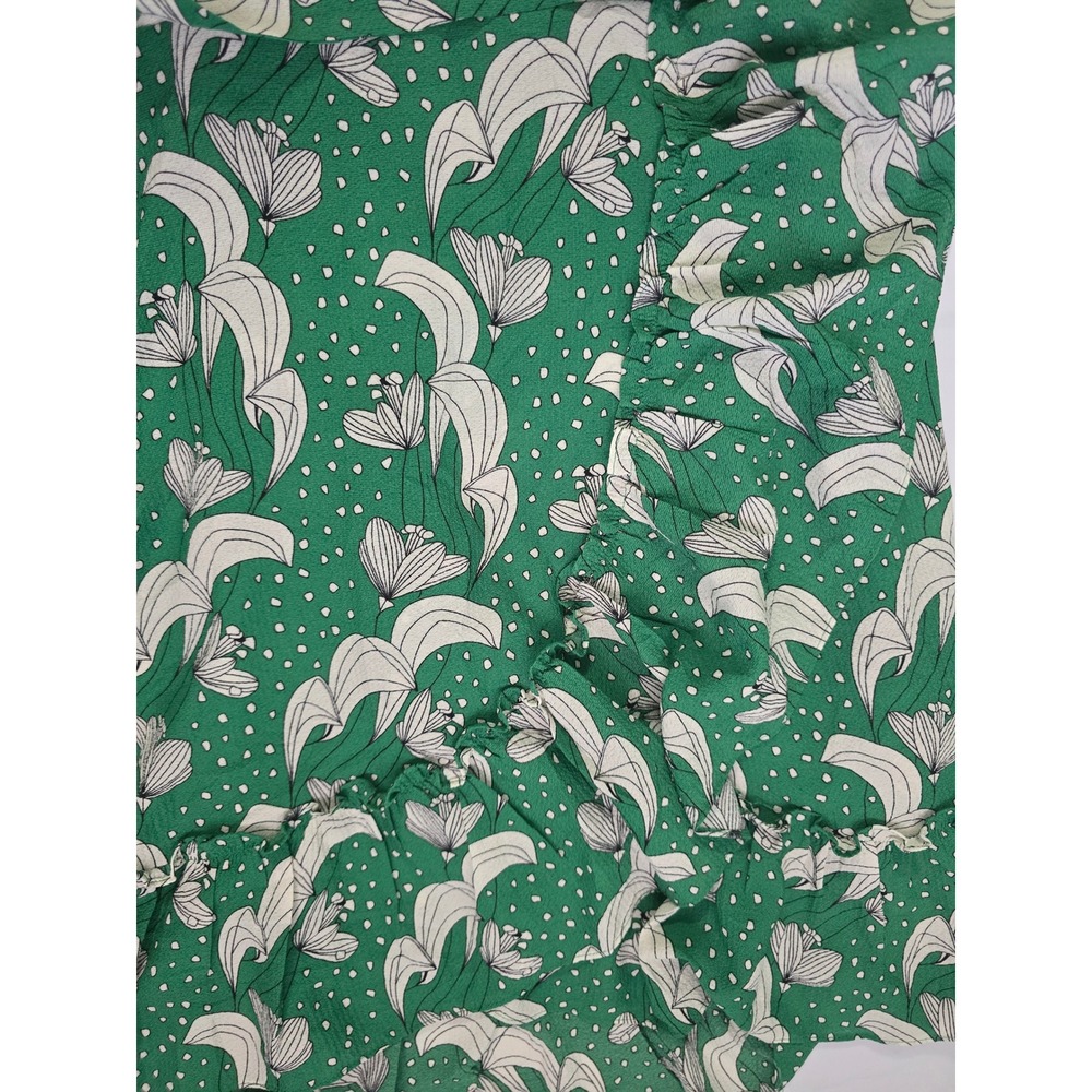 MaxStudio Green Floral Polka Dot Ruffle Wrap Dress Flutter Sleeve 8912C60 Medium - Picture 4 of 16